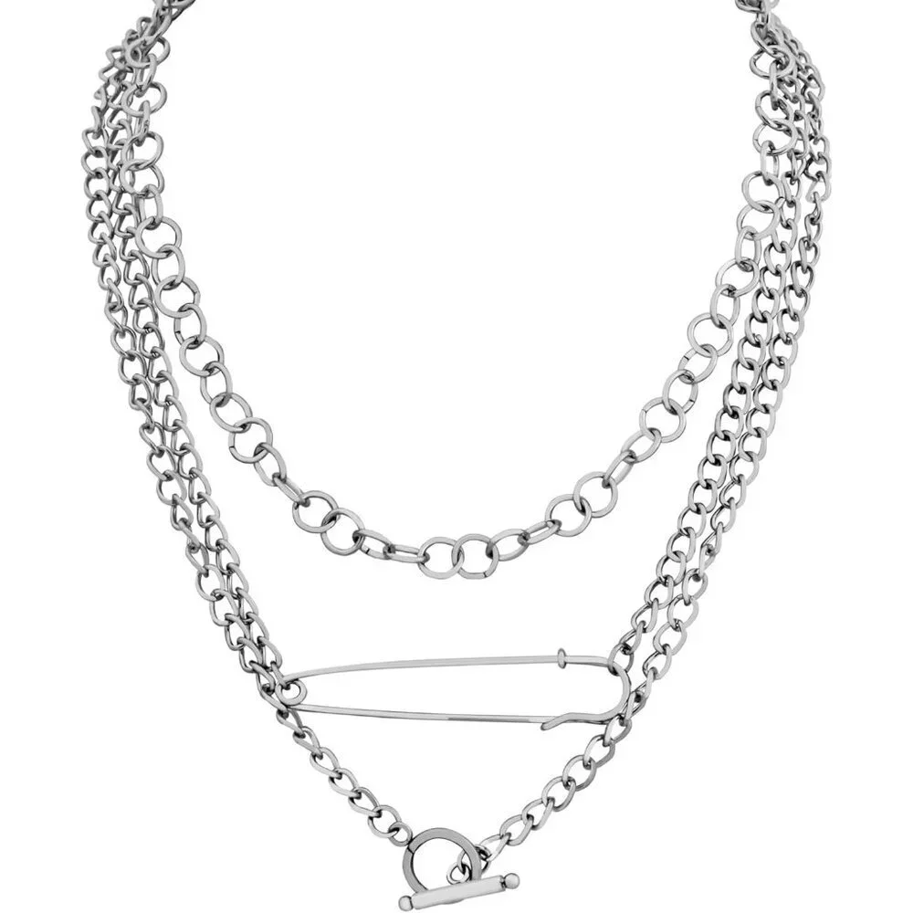 Silver-tone layered chunky chain choker necklace punk grunge style women